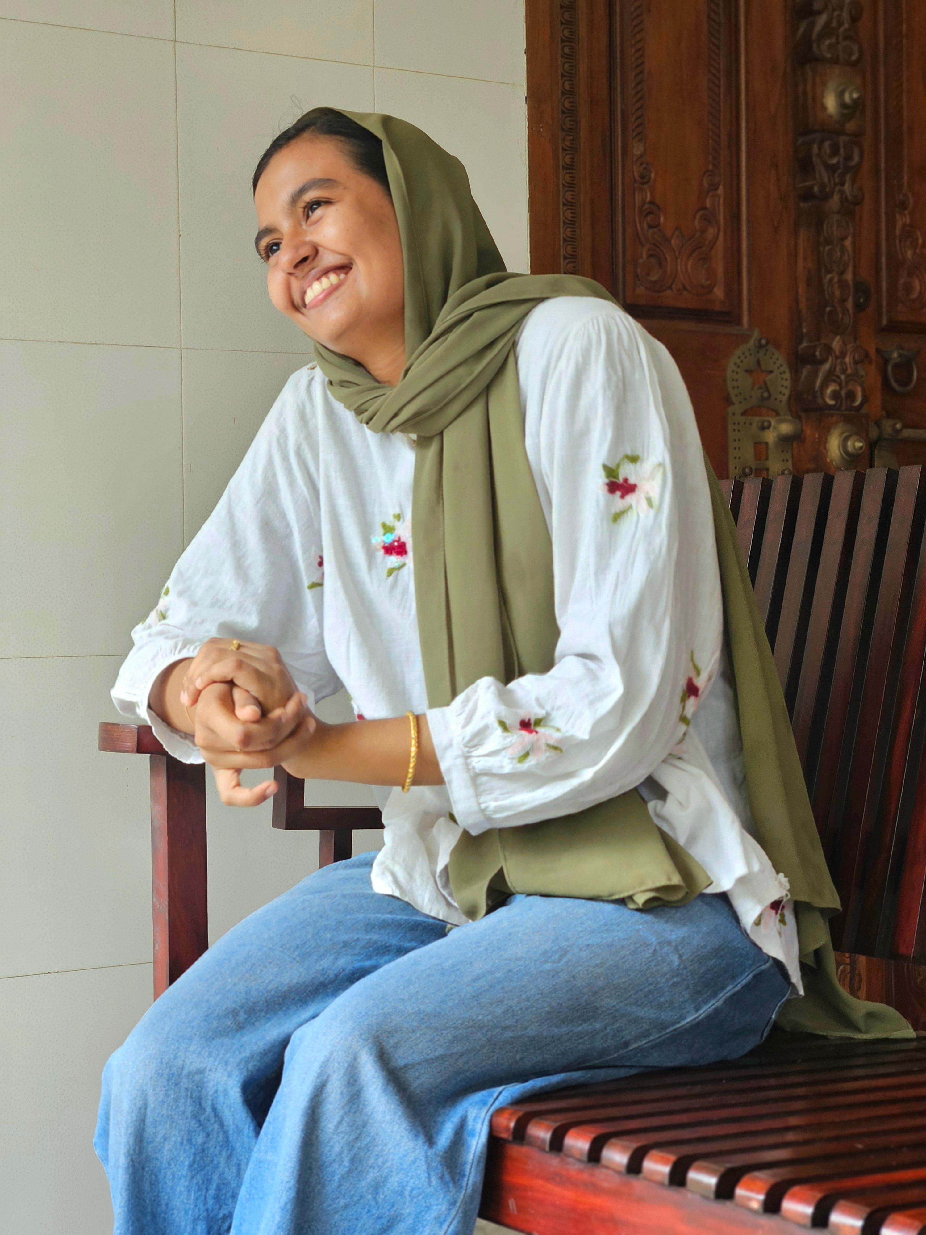 Casual modest style with embroidered blouse
