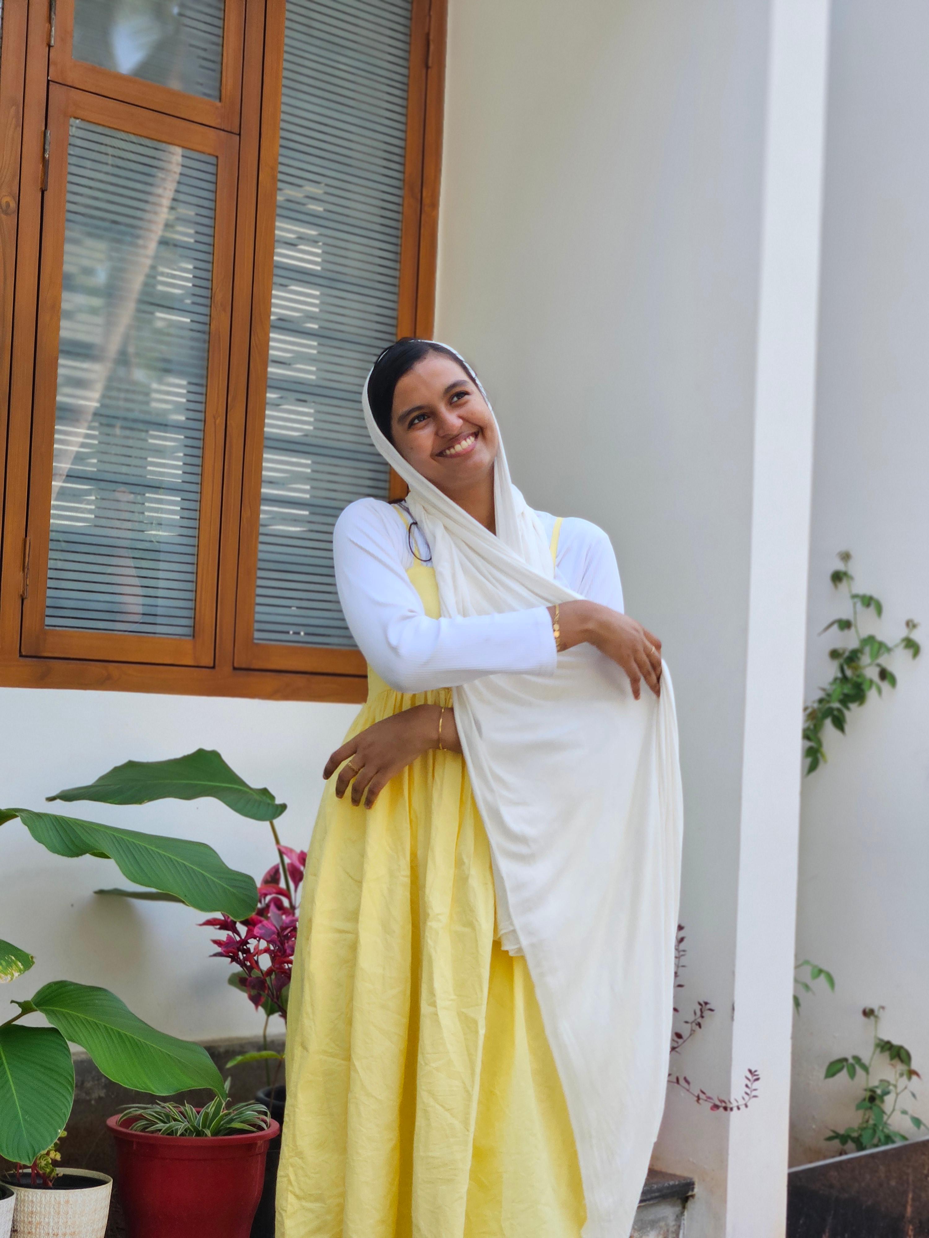 Traditional yellow kurta with white dupatta